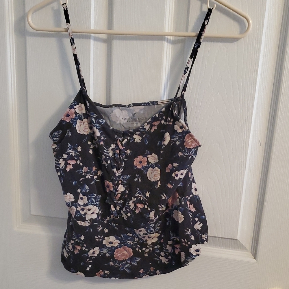 American Eagle Outfitters Blue Fitted Camisole with Spaghetti Straps